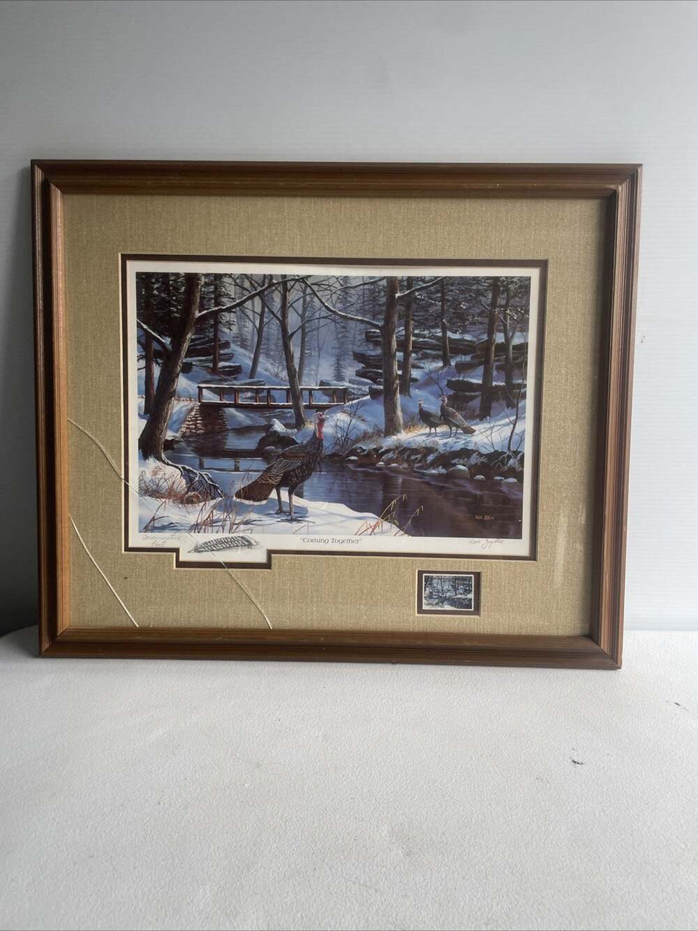 Ken Zylla Commemorative Print Coming Together Signed Oak Frame With Stamp 1985